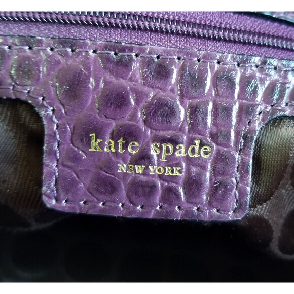 KATE SPADE Purple Stevie Carlsbad Leather Bag Embossed Croc Double Handles Purse - Picture 7 of 13